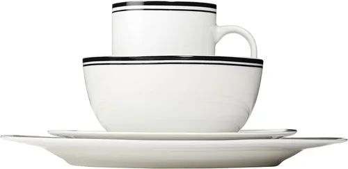 Miniatura 3 de Amazon Basics - Juego de vajilla de cocina de 16 piezas con rayas de café, platos, cuencos, tazas, servicio para 4, color negro