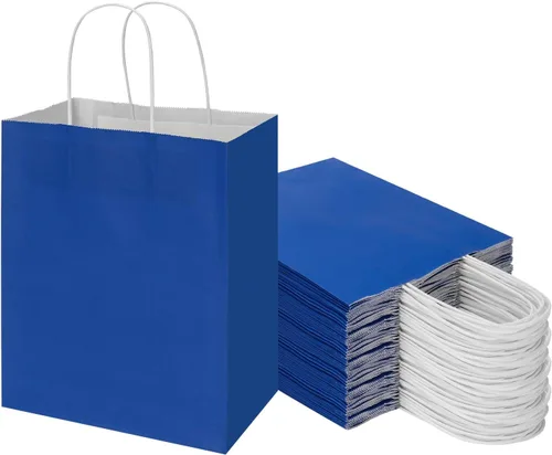 Miniatura 8 de Toovip - Paquete de 50 bolsas de papel kraft negro mediano de 8"x4.75"x10" con asas a granel, bolsas de papel para envolver regalos para recuerdos