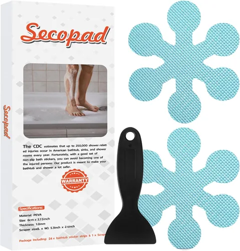 Miniatura 12 de Secopad Calcomanías Antideslizantes para Bañera, 12 PCS Bandas de Seguridad Grises para Ducha Adhesivas con Raspador Premium