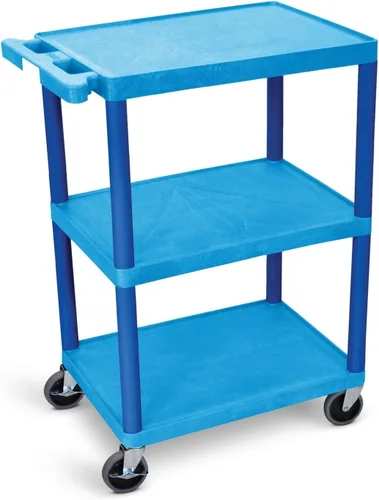 Miniatura 10 de Luxor HE34-BU Carrito utilitario – 3 estantes de plástico de espuma estructural, cuatro ruedas giratorias de 4", dos con freno de bloqueo, mango Azul