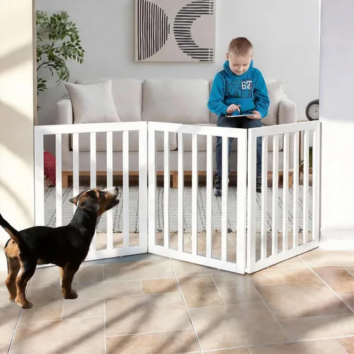 Puerta para perros para interiores, valla independiente para perros, para la casa, puertas, pasillos o escaleras, puerta para mascotas plegable de