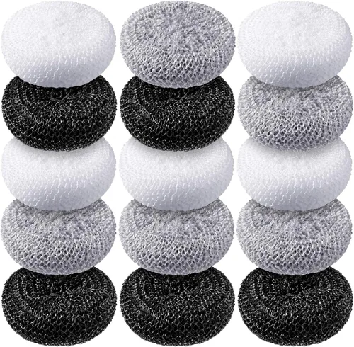 Blulu Estropajos de plástico para platos, almohadilla redonda de nailon, almohadillas de malla que no rayan (colores simples, 15 unidades)
