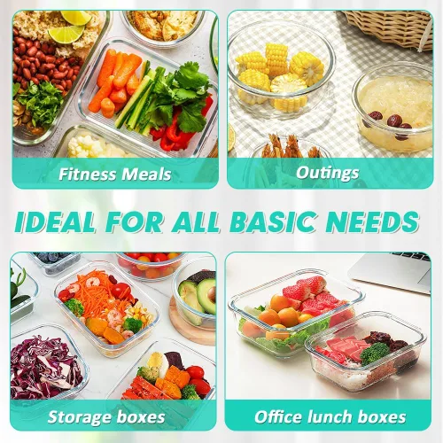 Miniatura 6 de VERONES Juego de 12 paquetes de recipientes de vidrio para almacenar alimentos, recipientes de vidrio herméticos para almuerzos, recipientes