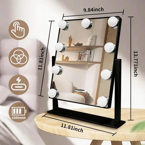 Miniatura 2 de Espejo de tocador de maquillaje con luces LED, espejo de maquillaje desmontable de 10 aumentos, espejo de maquillaje Hollywood con iluminación