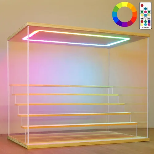 Miniatura 8 de NONEMEY Caja de exhibición de acrílico transparente con luz LED de 2/3/4/5/6 niveles Caja organizadora a prueba de polvo para coleccionables