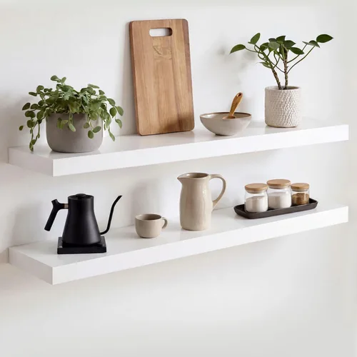 Miniatura 79 de Homeforia Estante flotante blanco de 48 pulgadas, estantes flotantes de madera maciza de alta gama de 48 pulgadas de largo para montaje en pared