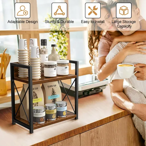 Miniatura 3 de Giikin Organizador de encimera de cocina, organizador de especias de 2 niveles para despensa, estante de encimera de cocina, organizador de estación