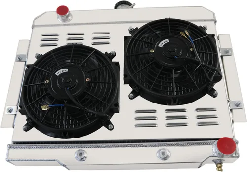 Miniatura 4 de Primecooling - Radiador de aluminio de 4 filas + ventilador de 2 x 12 pulgadas + cubierta para Jeep CJ Series CJ5 CJ6 CJ7 con motor GM Chevy SWAP