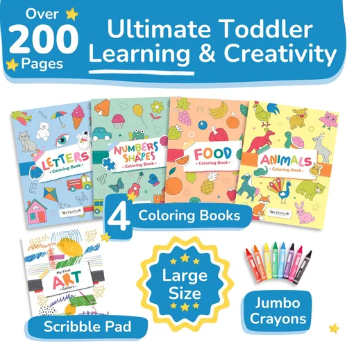 Miniatura 2 de TOYVENTIVE Libros para colorear y crayones para niños pequeños, juguetes y regalos de cumpleaños para niños de 1+, 2, 3, 4 años, niños pequeños