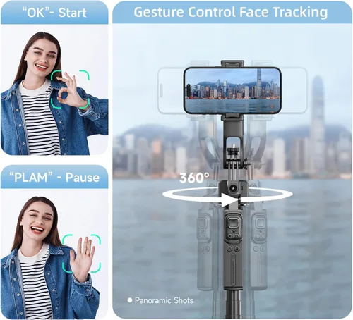 Miniatura 2 de Andoer Trípode de seguimiento automático de cara de 64 pulgadas con soporte, trípode de seguimiento de rotación de 360° con control remoto y control