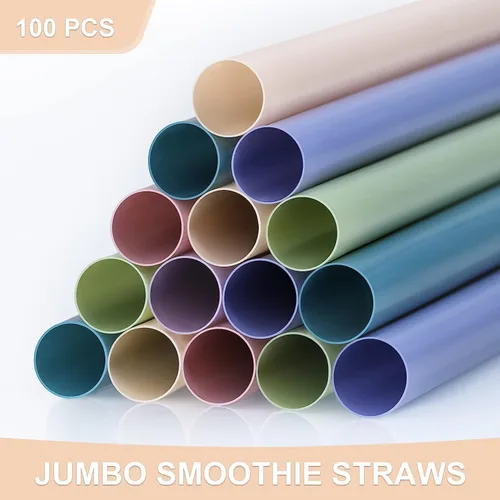 Miniatura 4 de 100 piezas de pajitas grandes para batidos, pajitas desechables de plástico de boca ancha, pajitas de plástico coloridas para batidos, licuados