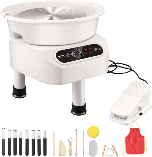 Miniatura 10 de VEVOR Rueda de cerámica de 11 pulgadas para adultos, máquina formadora de 450 W con motor de accionamiento directo y pantalla táctil LCD, pedal
