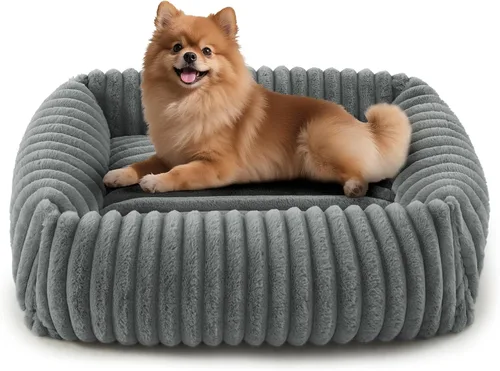 Miniatura 13 de FURTIME Cama para perros de tamaño mediano, cama ortopédica lavable para mascotas con funda extraíble, rectangular, suave, relajante, para Beige