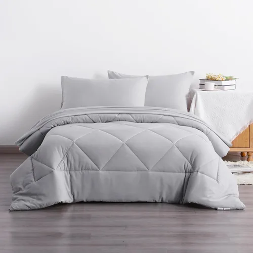 Miniatura 8 de NTBAY Juego de edredón Twin con sábanas, juego de ropa de cama Twin suave y transpirable de 5 piezas, cama Twin en una bolsa, juego de edredón Gris