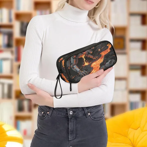 Miniatura 7 de Nylon Niñas Lápiz Bolsa Metal Máquina Fuego Negro Oscuro Gran Capacidad Arte Lápiz Estuche Escuela Papelería para la Escuela Secundaria Adolescente
