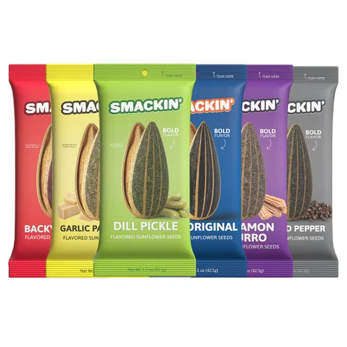 Miniatura 18 de SMACKIN' Sunflower Seeds, Lote pequeño jumbo asado, hecho en Estados Unidos, pimienta agrietada. Bolsas de 1.5 onzas (paquete de 6)