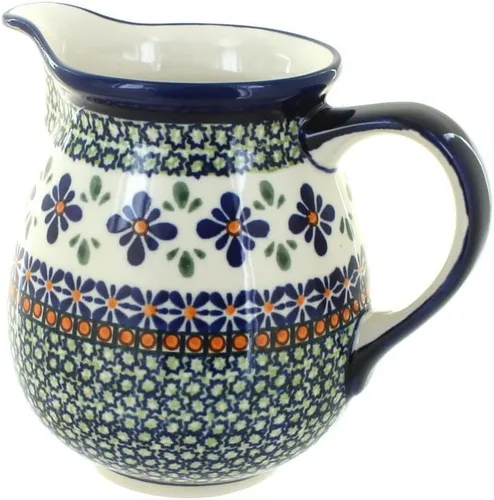 Miniatura 2 de Cerámica polaca Blue Rose - Jarra pequeña de tulipán azul, capacidad de 3.5 tazas, jarra de cerámica, perfecta para servir jarabe o crema