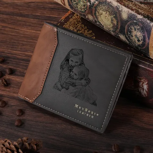 Miniatura 13 de INBLUE Billetera plegable grabada personalizada, cartera de cuero personalizada con foto y texto grabado, regalos para hombres, marido, papá, hijo
