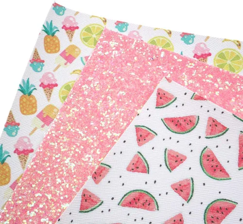 Miniatura 5 de Summer Fruits - Hoja de piel sintética de lichi, tela de cuero sintético surtido, 5 unidades de 8 x 13 pulgadas (7.9 in x 13.4 in) para hacer lazos