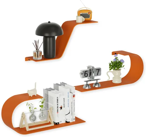 Miniatura 8 de Juego de 3 estantes flotantes negros, decoración de metal negro, estante flotante montado único, estante de pared largo moderno, estantes de pared