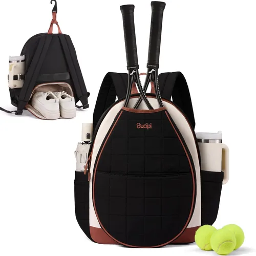 Miniatura 21 de Sucipi Bolsas de tenis para mujeres, Mochila bolsa acolchada para raqueta de tenis para raqueta de tenis, palas de pickleball, bádminton Negro