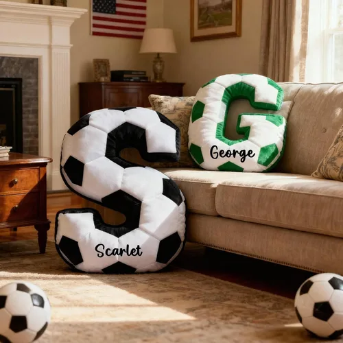Miniatura 3 de Almohada personalizada con letra de balón de fútbol, almohada inicial personalizada con nombre para amantes de la pelota de fútbol, para fanáticos