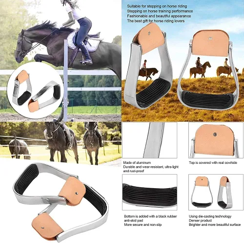 LULUZ Estribo de aluminio occidental, proceso de fundición a presión, la superficie es más brillante y no porosa, estribo de caballo cojín negro