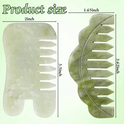 Miniatura 2 de Geiserailie 2 piezas de peines de jade, suministros para esteticista, para masaje, piedra para el cabello, Gua Sha, raspado del cuero cabelludo