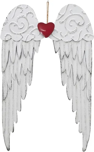 Miniatura 9 de K KILIPES Ala de ángel colgante para el día de San Valentín con decoración de corazón rojo, esculturas de arte de pared de alas de metal rústico