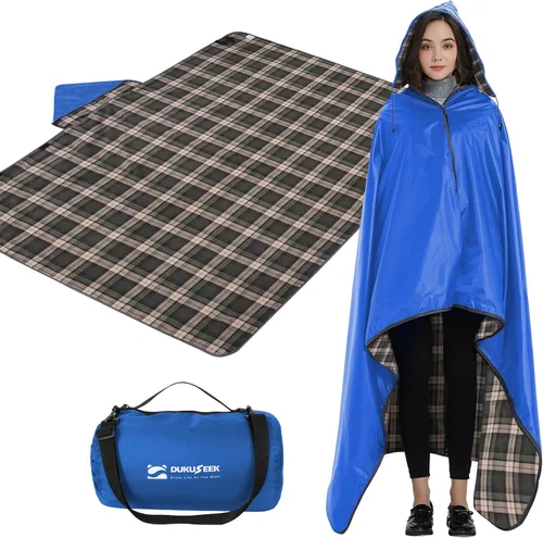 Miniatura 20 de DUKUSEEK - Manta de camping portátil para exteriores con capucha, manta grande plegable para mochileros con capucha para estadios, edredón ligero