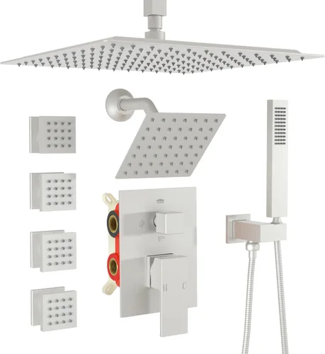 Miniatura 30 de Enga - Sistema de ducha con espray corporal, 12 pulgadas de sistema de cabezal de ducha de lluvia montado en la pared, sistema de chorros de ducha