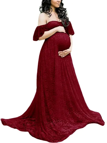 ZIUMUDY Fotografía Vestido de maternidad fuera del hombro Encaje Baby Shower Vestido de novia embarazada