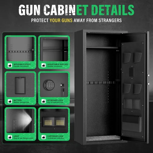 Miniatura 6 de Pataku Caja fuerte para armas 14-16 para rifles y pistolas, cerradura digital con teclado en pistola grande segura para rifles y escopetas, gabinete