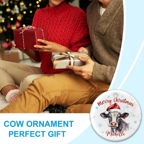 Miniatura 3 de Hyturtle Adornos de Navidad personalizados para amantes de las vacas - Adorno de Navidad de cerámica con nombre personalizado de vaca - Lindos