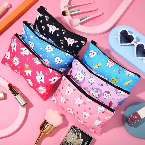 Miniatura 4 de Saintrygo Bolsa de maquillaje de dientes de 12 piezas, bonita bolsa de cosméticos para enfermeras, dentistas dentales, regalo colorido, bolsa