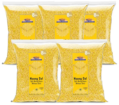 Rani Moong Dal (granos de mung sin piel) Lentejas indias de 128 onzas (8 libras), 8.0 lbs x paquete de 5 (total 40 libras) a granel, totalmente