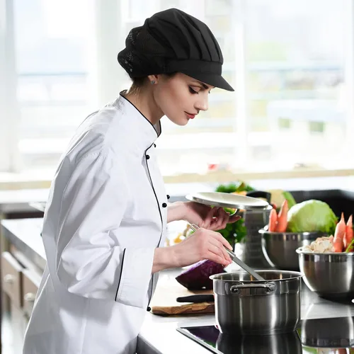 Miniatura 4 de Hicarer 16 sombreros de chef para mujer, redes para el pelo, cocina, cocina, gorra de chef ajustable, gorra de trabajo elástica para mujeres