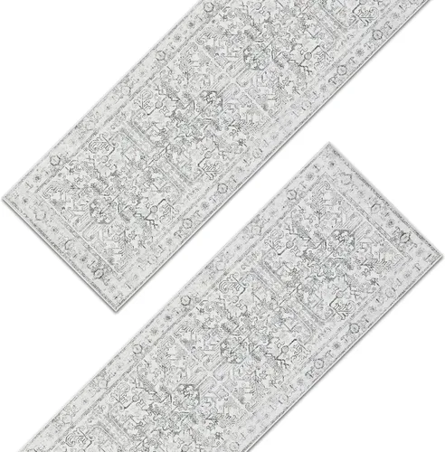 Miniatura 341 de jinchan Lima - Alfombra simétrica floral geométrica lavable, alfombra de entrada de medio círculo de 2 x 3, alfombra de media luna, suave y Azul