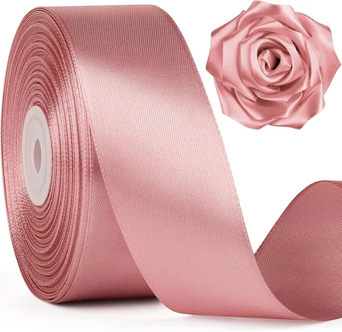 Miniatura 23 de Mauproy Cinta de satén rosa bebé de 1-1/2 pulgadas de ancho, cinta de tela de poliéster sólido de 50 yardas para hacer rosas, envoltura de regalos