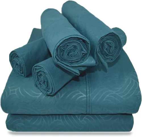 Victoria Valenti - Juego de sábanas en relieve con 4 fundas de almohada, doble cepillado y ultra suave con bolsillos profundos para colchón extra