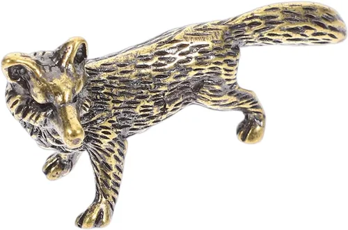 Miniatura 9 de Mini figura de zorro de latón pequeño, figura de zorro dorado de latón macizo para estante de escritorio, decoración del hogar, escultura pesada