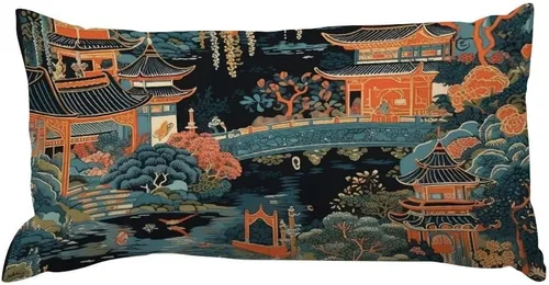 Miniatura 8 de Chinoiserie Throw Pillow Case Red Peony Floral Lumbar Pillowcases Asian Style Decorative Pillow Home Cotton Linen 12x18 Rustic Cushion Cover for