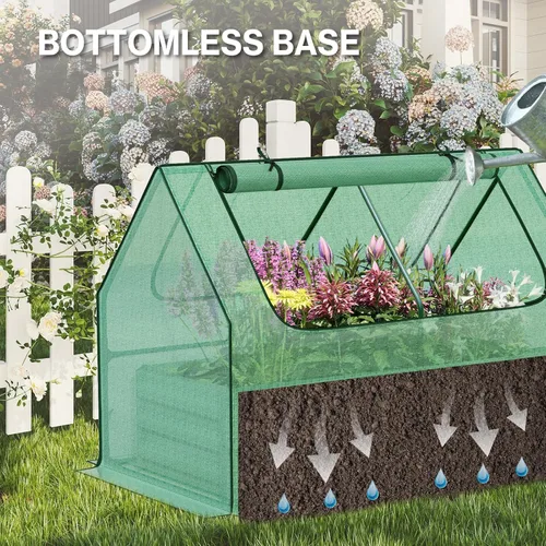 Miniatura 3 de Aoodor Kit de invernadero elevado de 4 pies x 2 pies x 1 pie con cama metálica elevada con 2 puertas enrollables con cremallera, para verduras, Verde