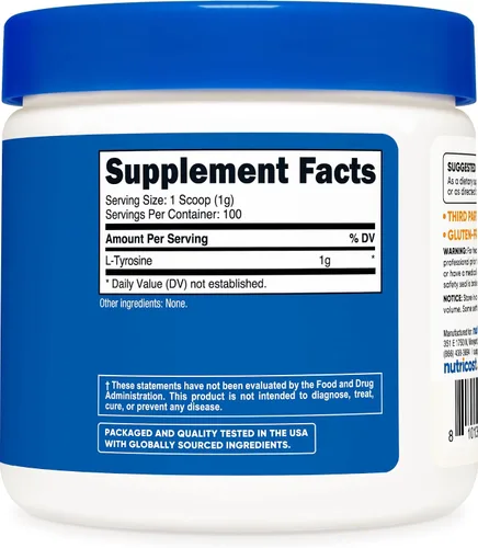 Miniatura 5 de Nutricost L-tirosina en polvo 3.53 oz (100 porciones) - 0.04 oz por porción