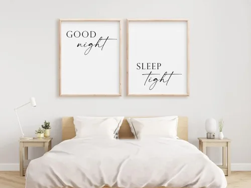 Miniatura 2 de NATVVA Cartel de "Good Night Sleep Tight Sign" para decoración de pared, juego de 2 impresiones artísticas en lienzo, pintura, obra de arte