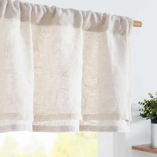 Miniatura 31 de jinchan Cortinas de cenefa para ventanas de 16 pulgadas, coloridos mini pompones, cenefa de cocina de granja, cenefa de gasa semitransparente