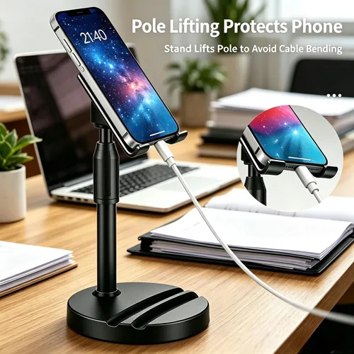Miniatura 2 de Soporte de altura ajustable para teléfono y tableta, soporte doble para dispositivos con rotación de 360°, base antideslizante resistente