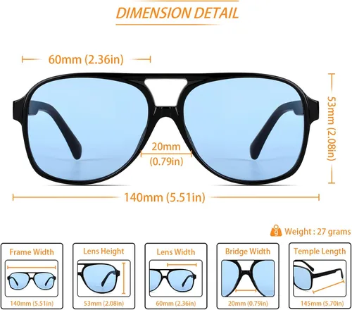 Miniatura 3 de Lentes de sol vintage retro de los años 70 para mujer y hombre, montura clásica, cuadrada y grande estilo aviador, lentes naranjas de moda UV400