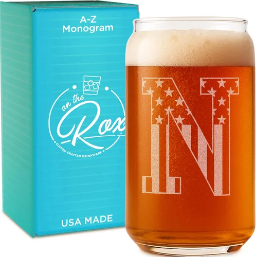 Miniatura 29 de Vaso en forma de lata de cerveza con monograma grabado - bandera de EE.UU.
