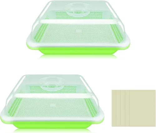 Miniatura 8 de Legigo Paquete de 2 Bandejas Germinadoras de Semillas con Tapas - Bandeja de Germinación de Cultivo Sin Suelo, Bandejas de Cultivo de Microvegetales